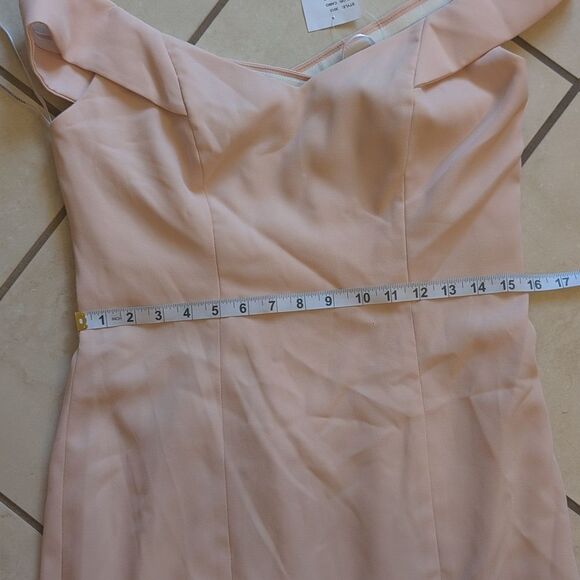 NWT Dessy Collection Off-Shoulder Light Pink Maxi Dress 3012 Cross Back Size 10 - Picture 5 of 15